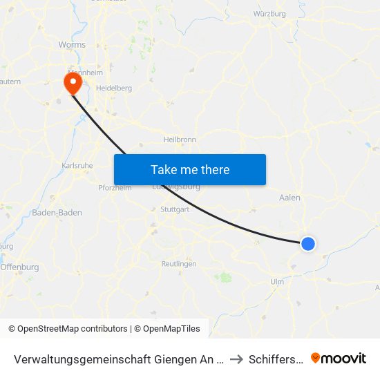 Verwaltungsgemeinschaft Giengen An Der Brenz to Schifferstadt map