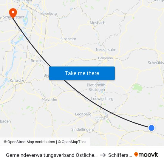 Gemeindeverwaltungsverband Östlicher Schurwald to Schifferstadt map