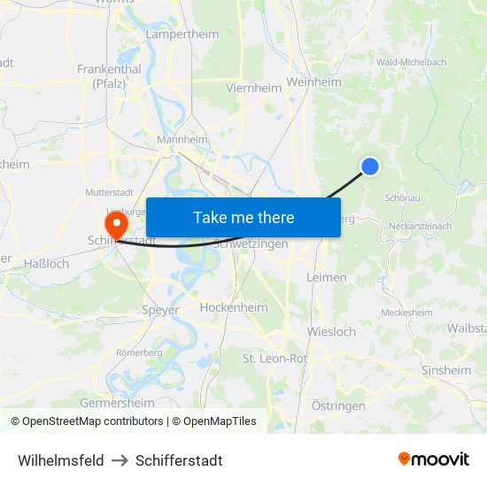 Wilhelmsfeld to Schifferstadt map