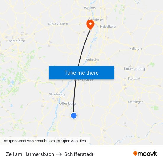 Zell am Harmersbach to Schifferstadt map