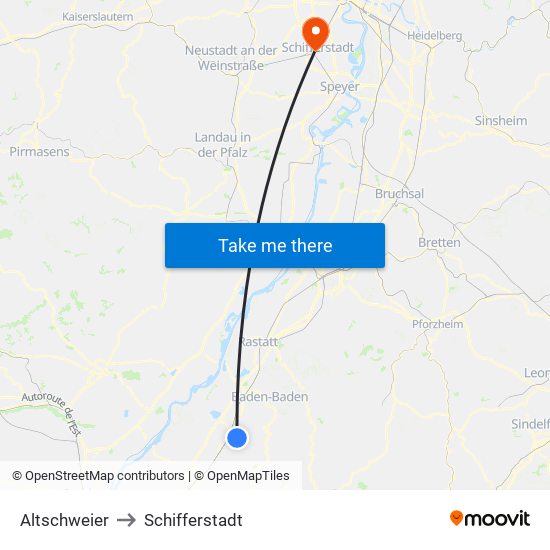 Altschweier to Schifferstadt map