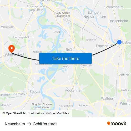 Neuenheim to Schifferstadt map