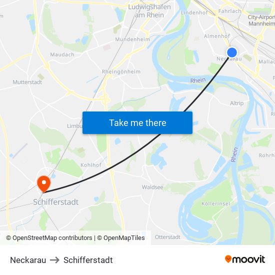 Neckarau to Schifferstadt map