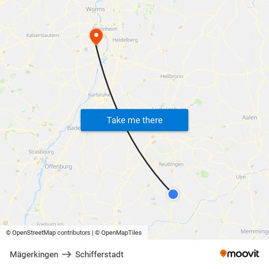 Mägerkingen to Schifferstadt map