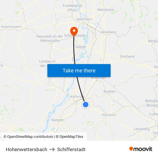 Hohenwettersbach to Schifferstadt map