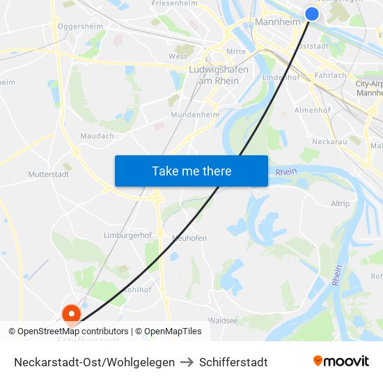 Neckarstadt-Ost/Wohlgelegen to Schifferstadt map