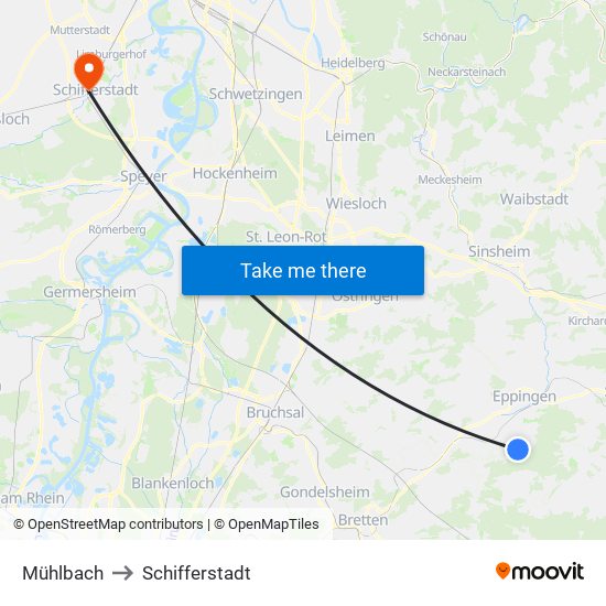 Mühlbach to Schifferstadt map