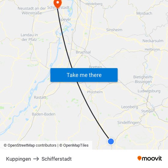 Kuppingen to Schifferstadt map