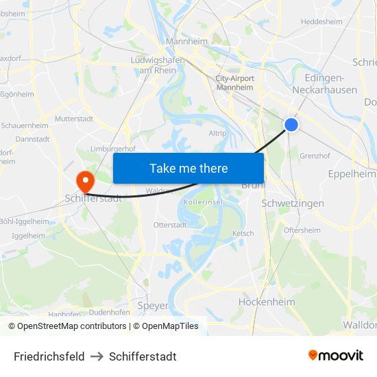 Friedrichsfeld to Schifferstadt map