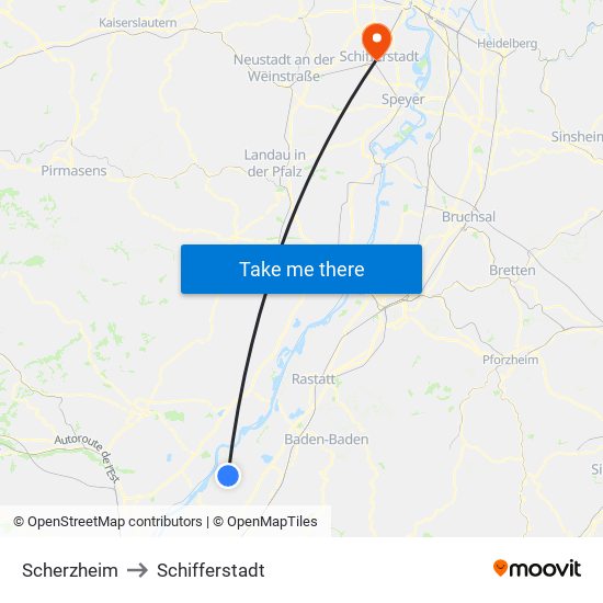 Scherzheim to Schifferstadt map