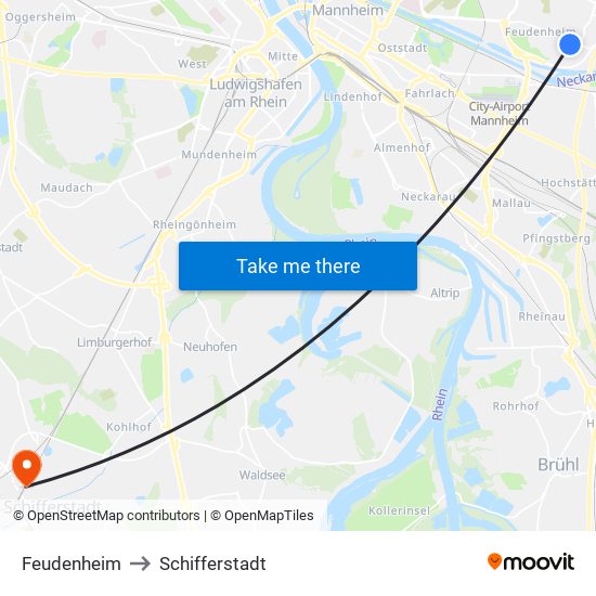 Feudenheim to Schifferstadt map