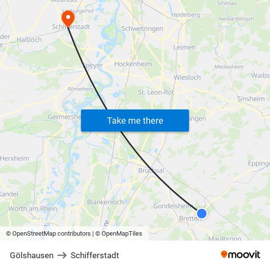 Gölshausen to Schifferstadt map