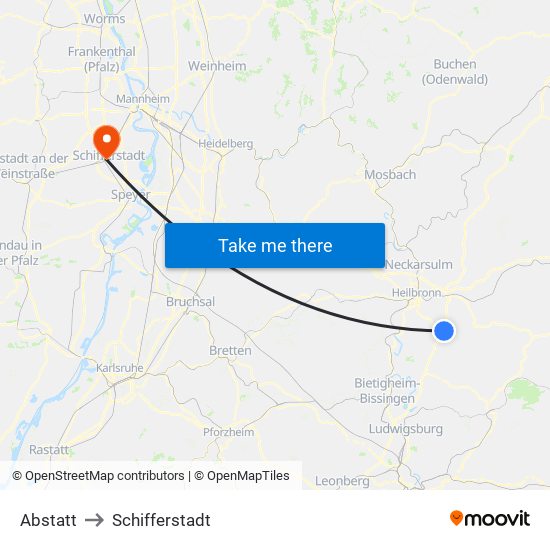 Abstatt to Schifferstadt map