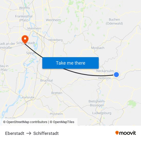 Eberstadt to Schifferstadt map