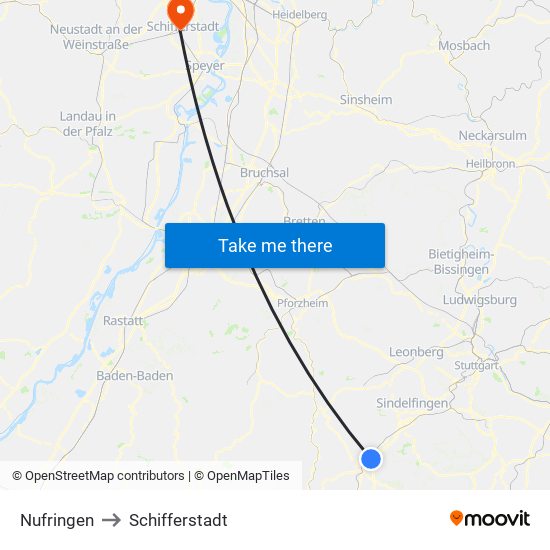 Nufringen to Schifferstadt map