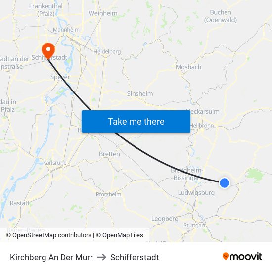 Kirchberg An Der Murr to Schifferstadt map