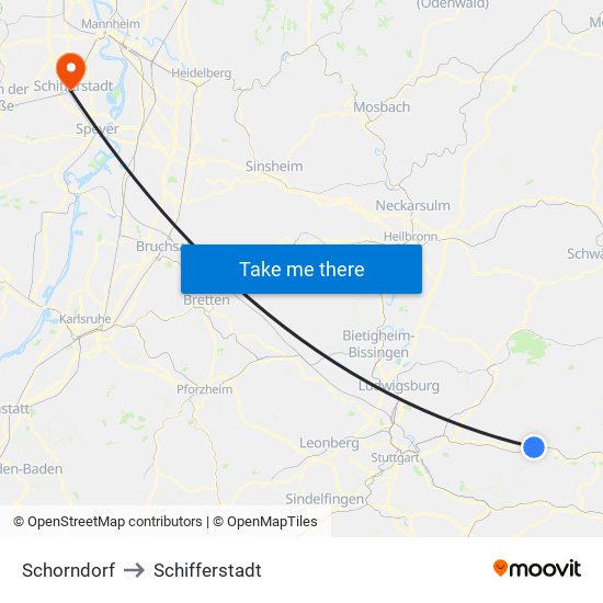 Schorndorf to Schifferstadt map