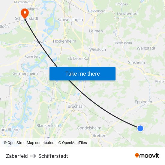 Zaberfeld to Schifferstadt map