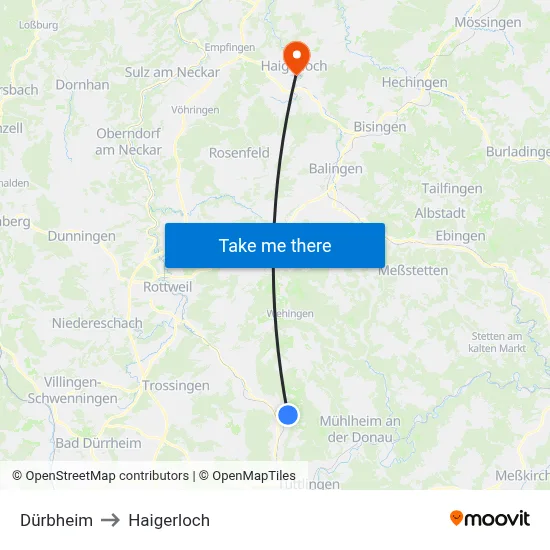 Dürbheim to Haigerloch map