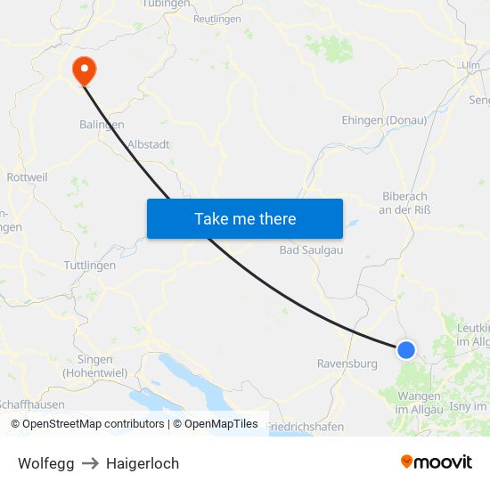 Wolfegg to Haigerloch map