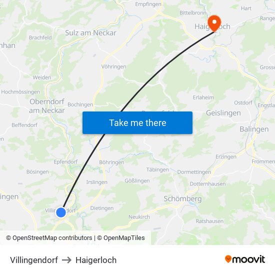 Villingendorf to Haigerloch map