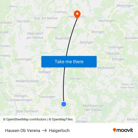 Hausen Ob Verena to Haigerloch map