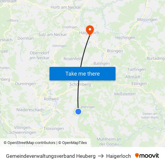 Gemeindeverwaltungsverband Heuberg to Haigerloch map