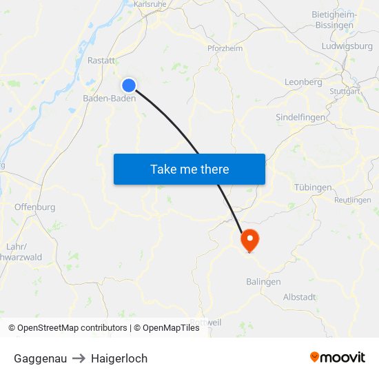 Gaggenau to Haigerloch map