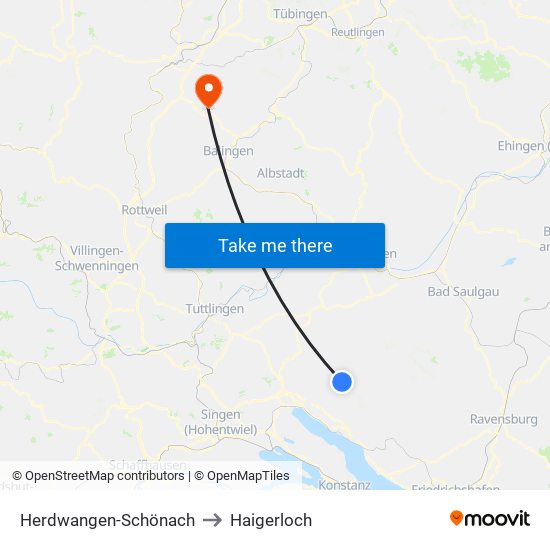 Herdwangen-Schönach to Haigerloch map