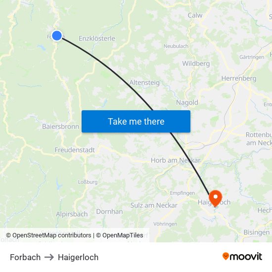 Forbach to Haigerloch map