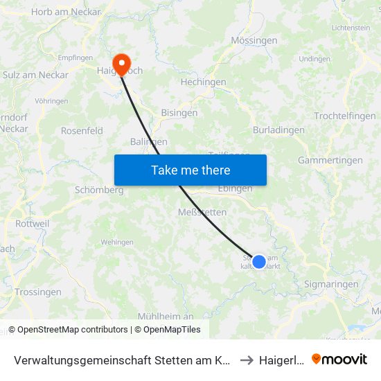 Verwaltungsgemeinschaft Stetten am Kalten Markt to Haigerloch map