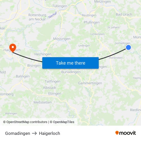 Gomadingen to Haigerloch map