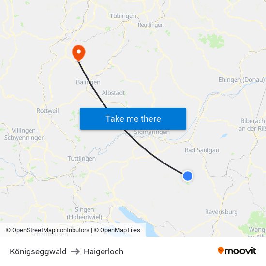 Königseggwald to Haigerloch map
