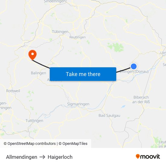 Allmendingen to Haigerloch map