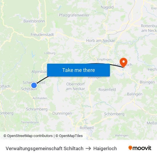 Verwaltungsgemeinschaft Schiltach to Haigerloch map