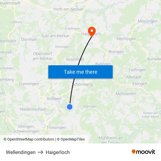 Wellendingen to Haigerloch map