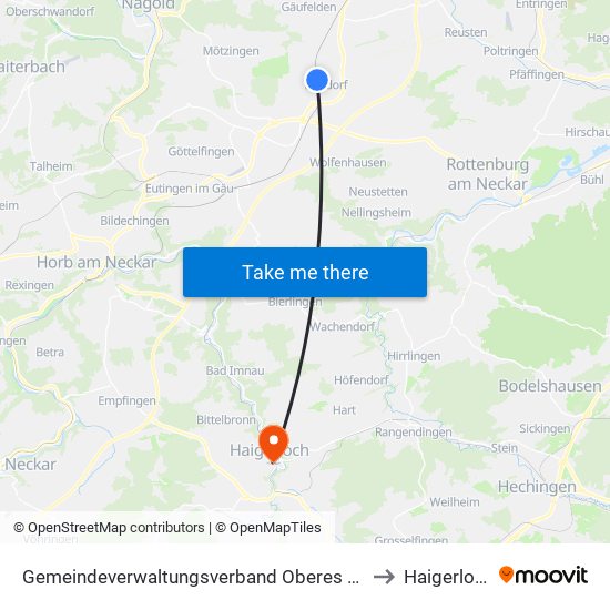 Gemeindeverwaltungsverband Oberes Gäu to Haigerloch map