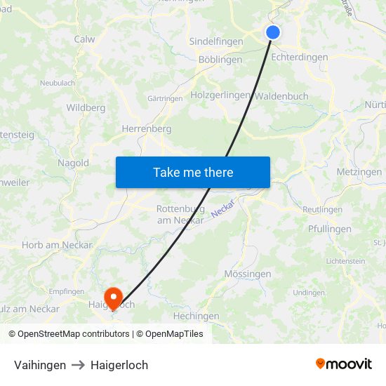 Vaihingen to Haigerloch map