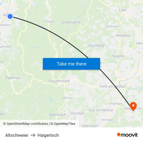 Altschweier to Haigerloch map