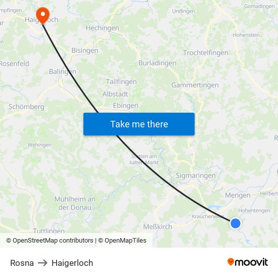 Rosna to Haigerloch map