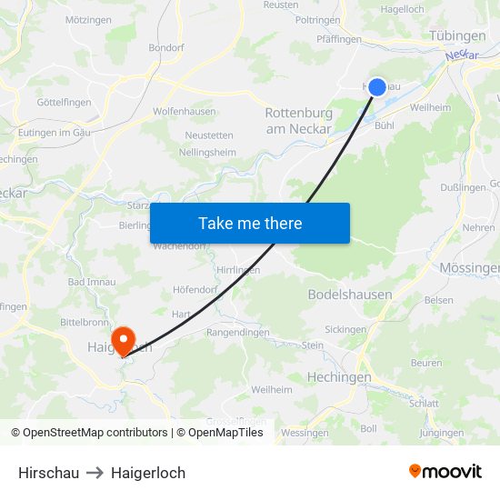 Hirschau to Haigerloch map