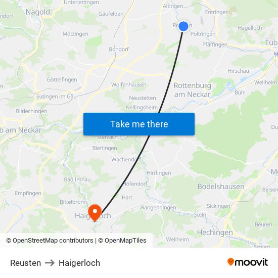 Reusten to Haigerloch map