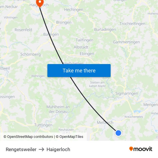 Rengetsweiler to Haigerloch map