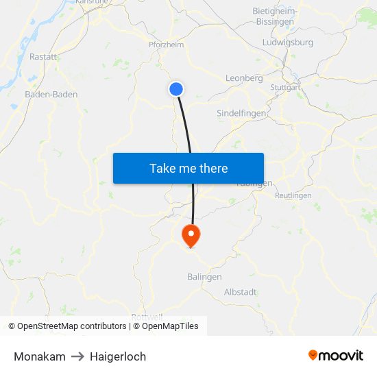 Monakam to Haigerloch map
