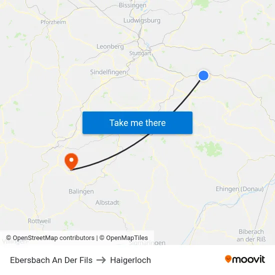 Ebersbach An Der Fils to Haigerloch map