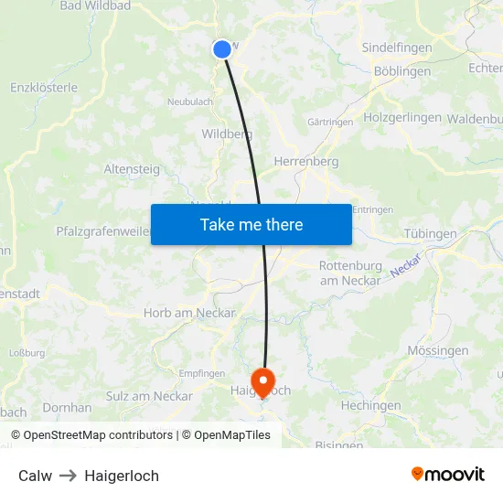 Calw to Haigerloch map