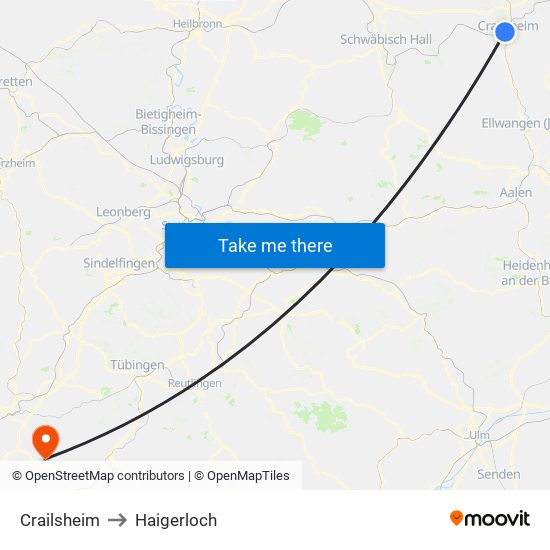 Crailsheim to Haigerloch map