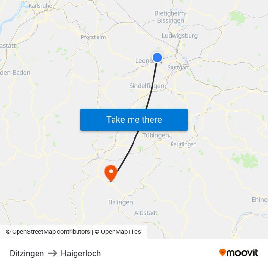 Ditzingen to Haigerloch map