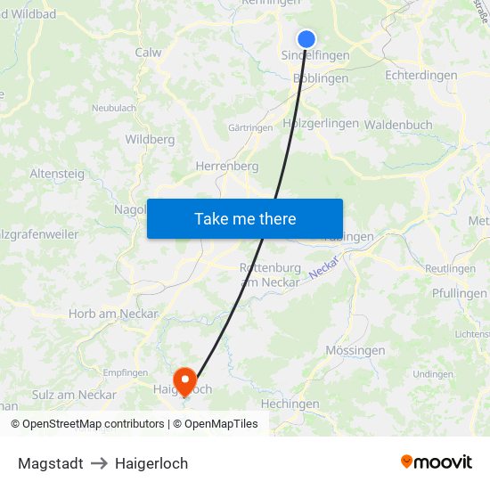 Magstadt to Haigerloch map