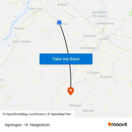 Ispringen to Haigerloch map
